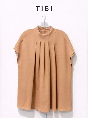 Tibi Structured Pleated Top – Camel / Tan – Size L